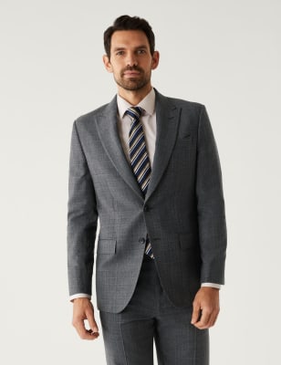 

Mens M&S SARTORIAL Normal geschnittene Anzugjacke aus reiner Wolle mit Karomuster - Grey, Grey