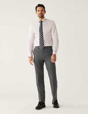 Marks And Spencer Mens M&S SARTORIAL Regular Fit Pure Wool Check Trousers - Grey