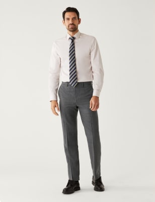 Marks And Spencer Mens M&S SARTORIAL Regular Fit Pure Wool Check Trousers - Grey, Grey