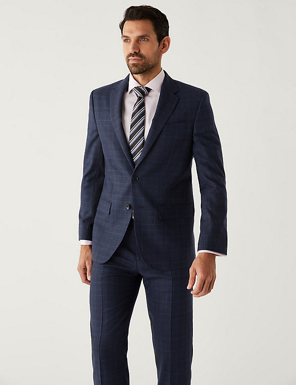 Regular Fit Pure Wool Check Suit Jacket - PK