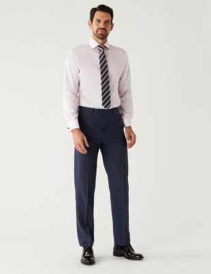 

Mens M&S SARTORIAL Normal geschnittene, marineblaue Anzughose aus reiner Wolle mit Karomuster - Navy, Navy