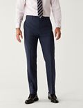 Navy Regular Fit Pure Wool Check Trousers