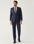 Navy Regular Fit Pure Wool Check Suit Trousers