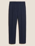 Navy Regular Fit Pure Wool Check Suit Trousers