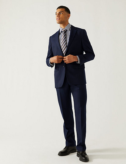 Regular Fit Pure Wool Chalk Stripe Suit Trousers