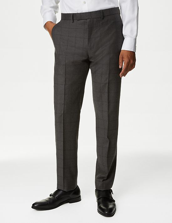 Pantalon de costume coupe slim 100&nbsp;% laine à carreaux