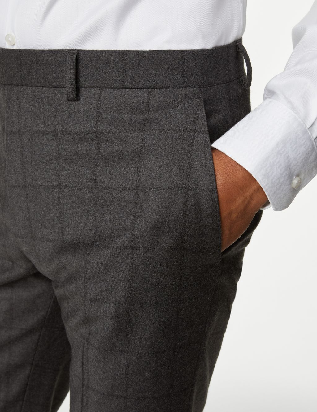 Slim Fit Pure Wool Check Suit Trousers image 3