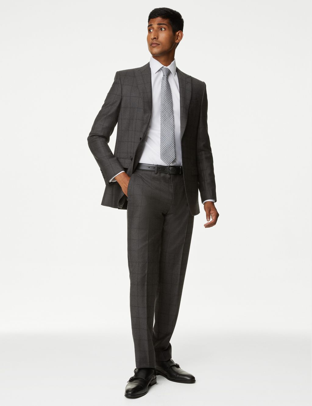 Slim Fit Pure Wool Check Suit Trousers image 5