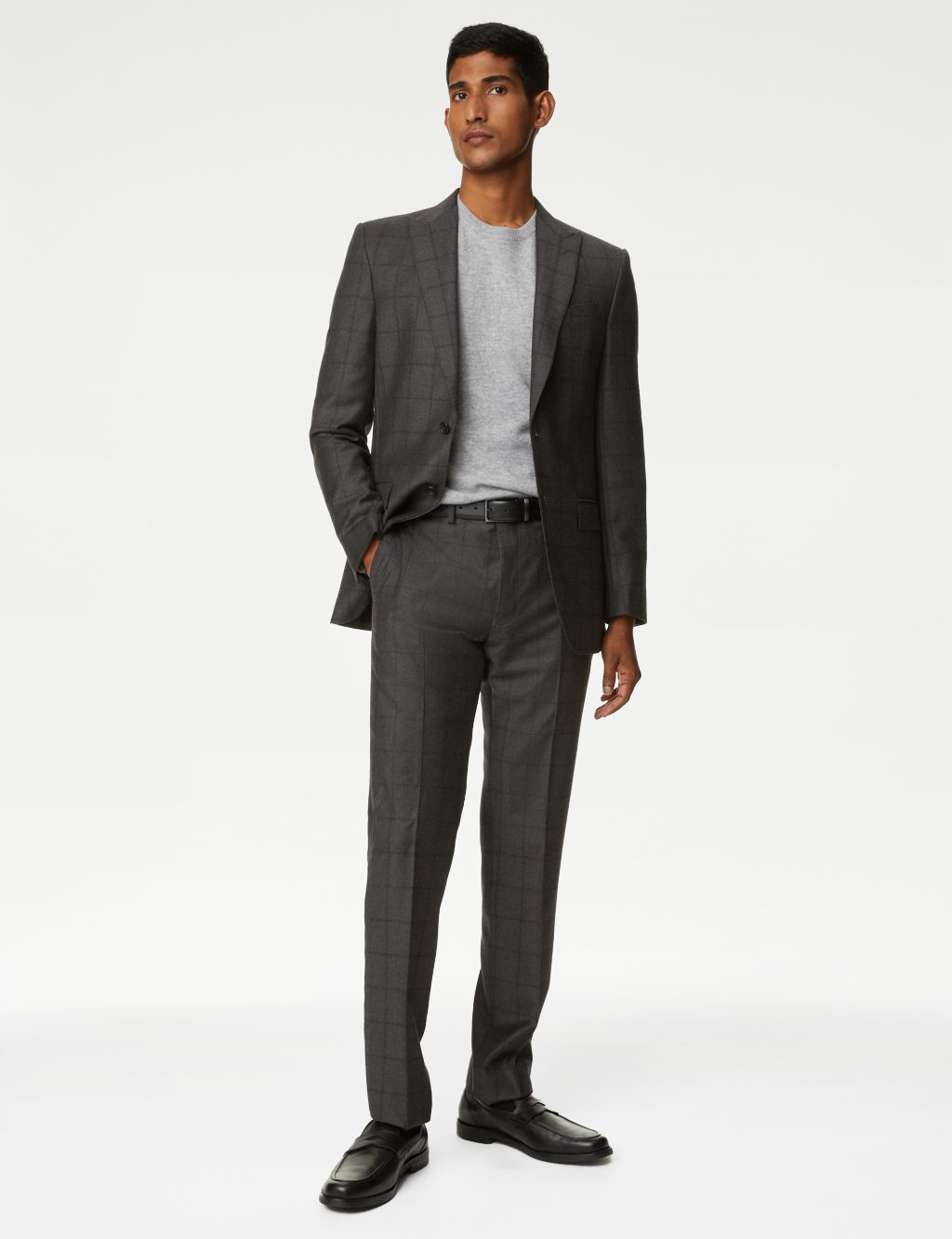 Slim Fit Pure Wool Check Suit Trousers image 7
