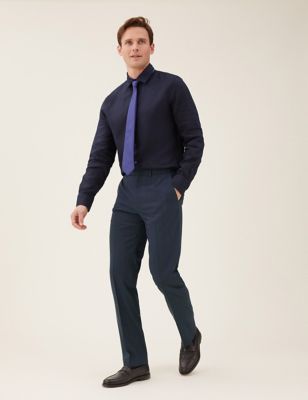 Mens M&S Collection Luxury Regular Fit Wool Rich Textured Trousers - Air Force Blue, Air Force Blue
