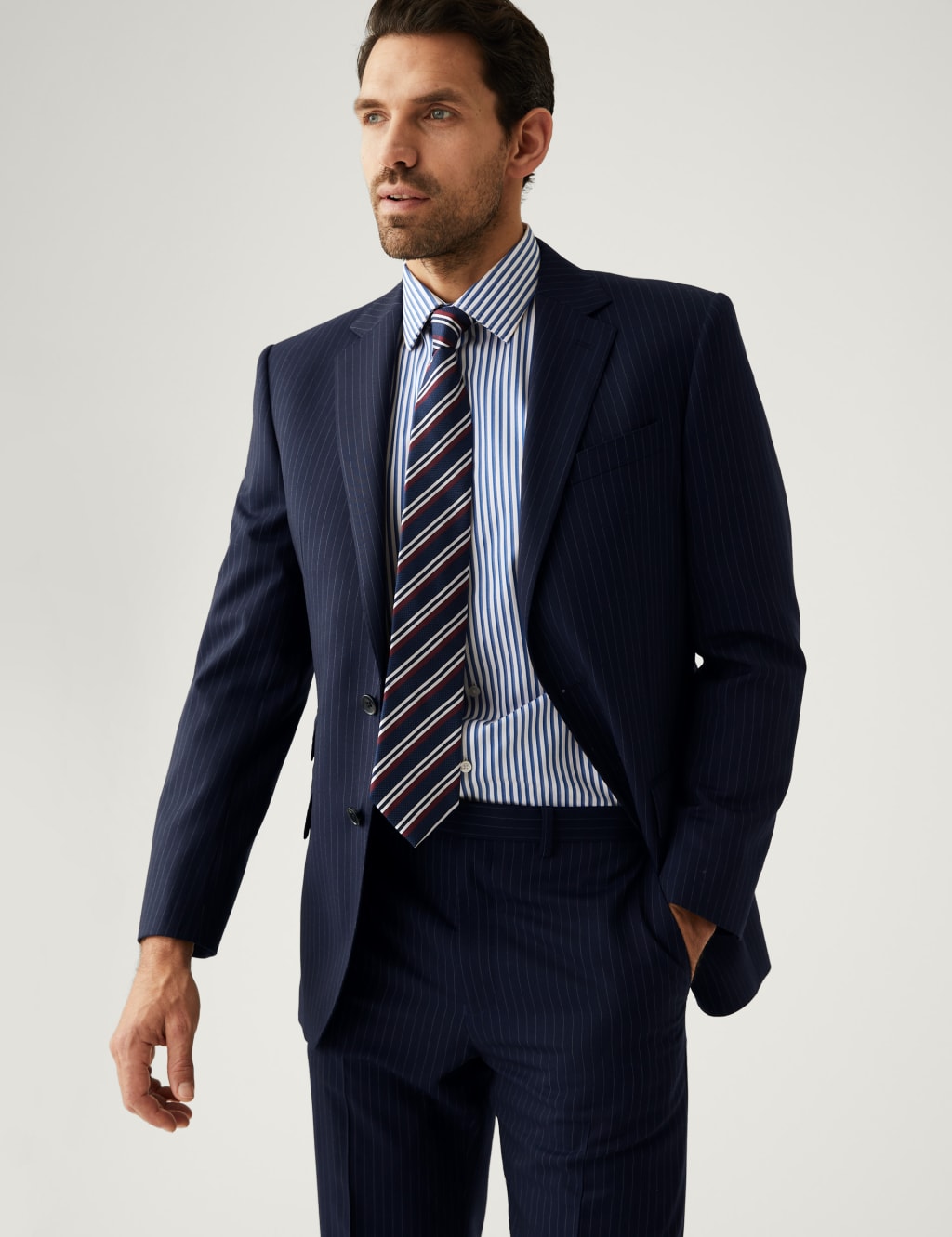 Wool Rich Pinstripe Suit Jacket image 1