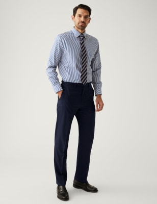 

Mens M&S SARTORIAL Regular Fit Wool Rich Pinstripe Suit Trousers - Navy, Navy