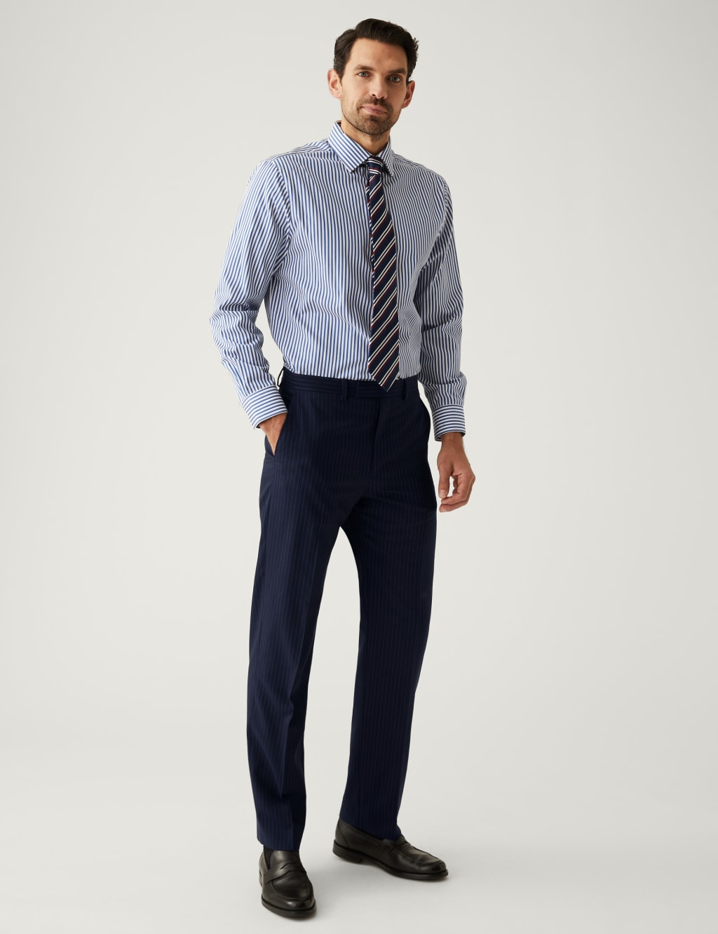 Regular Fit Wool Rich Pinstripe Suit Trousers image 1