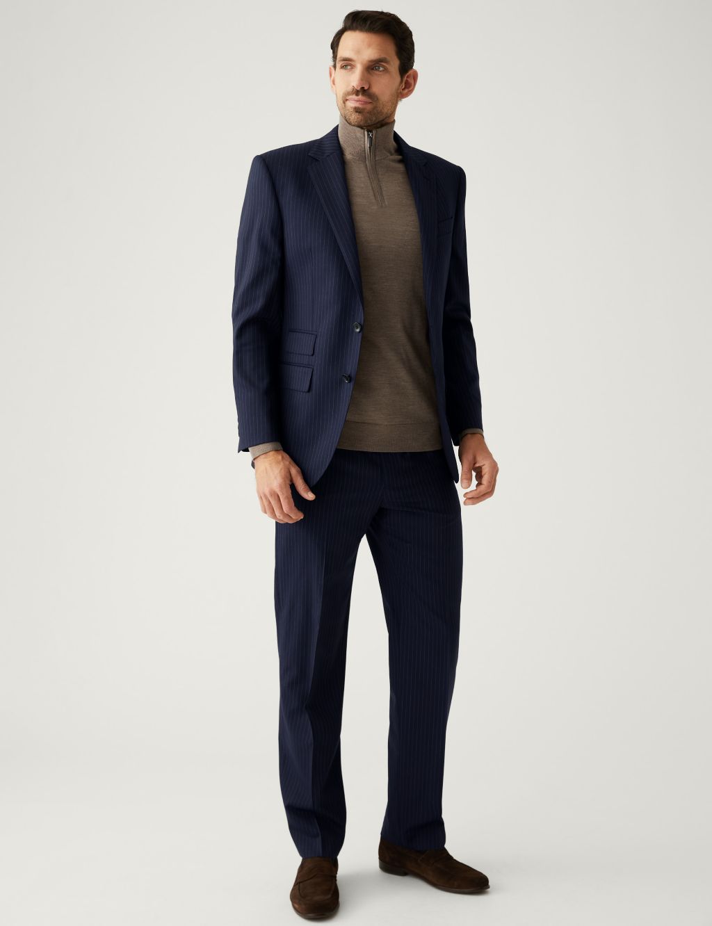 Regular Fit Wool Rich Pinstripe Suit Trousers image 7