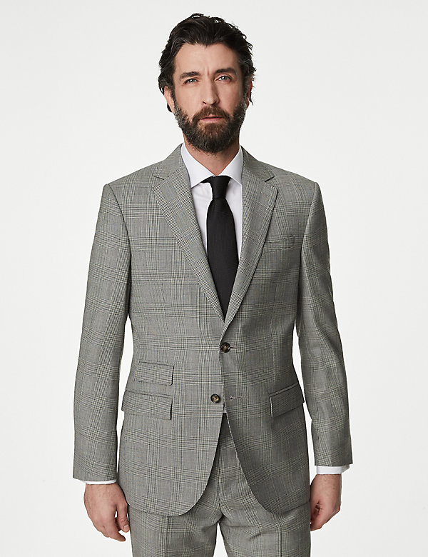 Regular Fit Pure Wool Check Suit Jacket - NZ