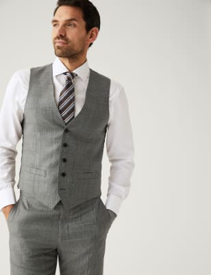 

Mens M&S SARTORIAL Regular Fit Pure Wool Check Waistcoat - Grey, Grey