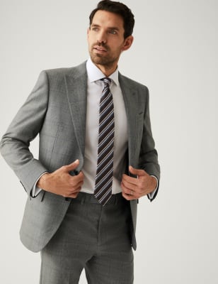 

Mens M&S SARTORIAL Regular Fit Pure Wool Check Suit Jacket - Grey Mix, Grey Mix