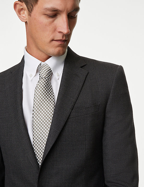 Slim Fit Pure Wool Textured Suit Jacket - DK