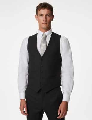 M&S Sartorial Men's Regular Fit Pure Wool Waistcoat - 38REG - Charcoal, Charcoal