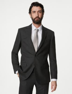M&S Sartorial Mens Regular Fit Pure Wool Suit Jacket - 48REG - Charcoal, Charcoal