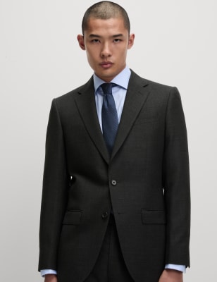 Straight fit wool suit in black wool