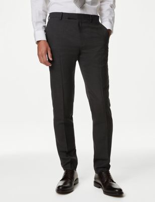 Slim Fit Pure Wool Textured Suit Trousers - CA