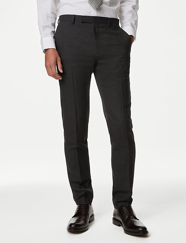 Slim Fit Pure Wool Textured Suit Trousers - DK