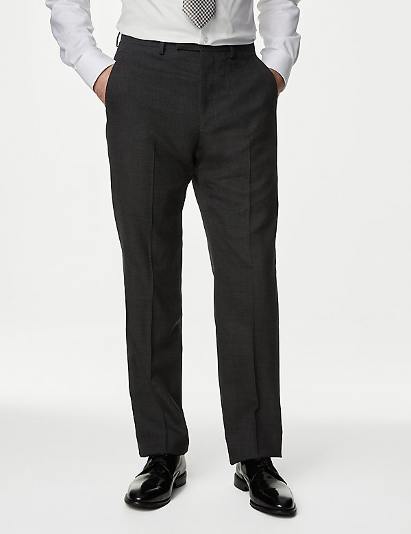 Regular Fit Pure Wool Textured Suit Trousers - CH