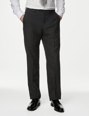 M&S Sartorial Mens Regular Fit Pure Wool Textured Suit Trousers - 32LNG - Charcoal, Charcoal