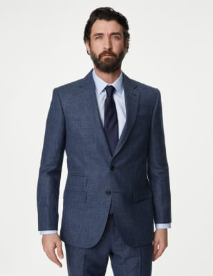 Regular Fit British Wool Linen Blend Check Suit Jacket