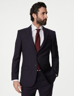 M&S Sartorial Men's Slim Fit Pure Wool Herringbone Suit Jacket - 36LNG - Navy, Navy