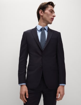 Slim Fit Pure Wool Herringbone Suit Jacket - CA