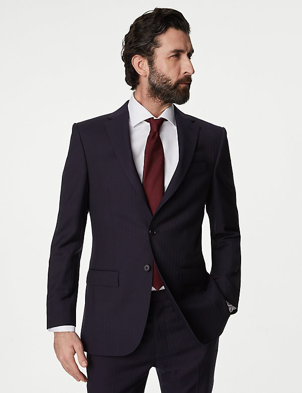 Slim Fit Pure Wool Herringbone Suit Jacket - JE