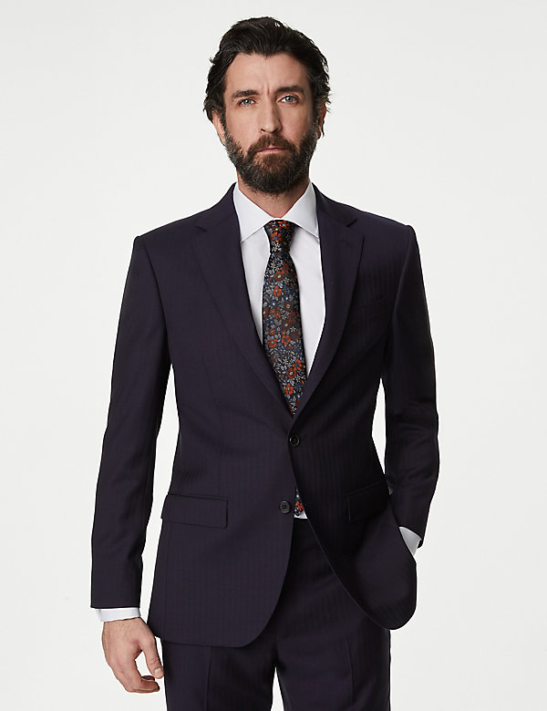 Regular Fit Herringbone Pure Wool Suit Jacket - RS