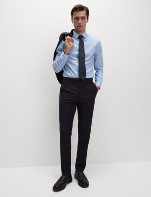 Slim Fit Pure Wool Herringbone Suit Trousers - AT