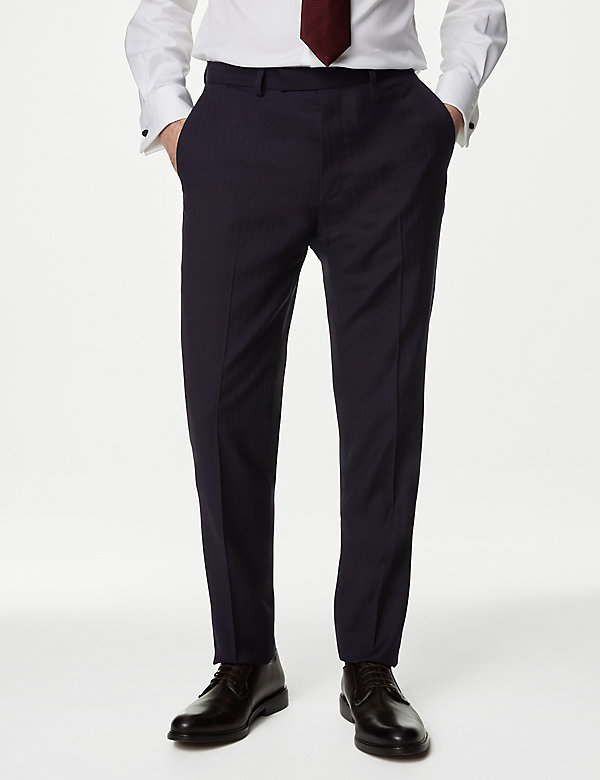 Slim Fit Pure Wool Herringbone Suit Trousers - AL