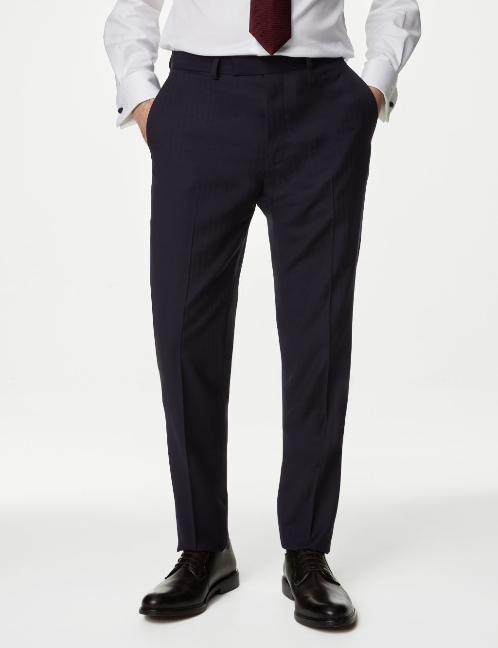 Slim Fit Pure Wool Herringbone Suit Trousers