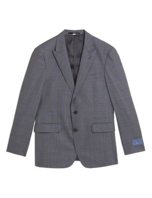 

Mens M&S SARTORIAL Tailored Fit Pure Wool Check Jacket - Grey, Grey