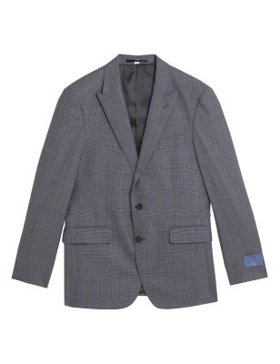 

Mens M&S SARTORIAL Tailored Fit Pure Wool Check Jacket - Grey, Grey