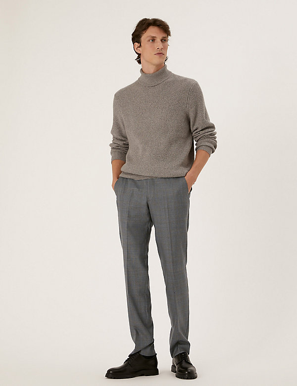 Pantalon à carreaux en laine italienne coupe ajustée