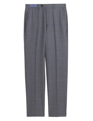 

Mens M&S SARTORIAL Tailored Fit Italian Wool Check Trousers - Grey, Grey