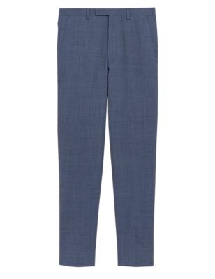 

Mens Tailored Fit Wool Rich Check Trousers - Light Blue, Light Blue