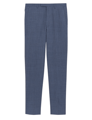 

Mens Tailored Fit Wool Rich Check Trousers - Light Blue, Light Blue