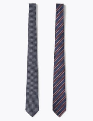  Lot de 2 cravates fines à rayures de style géométrique - Bourgogne Assorti