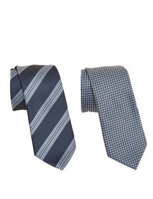 

Mens M&S Collection 2 Pack Slim Ties - Blue Mix, Blue Mix