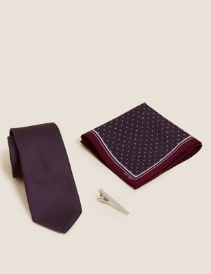 Ensemble cravate à motif géométrique, épingle et carré de poche - CA