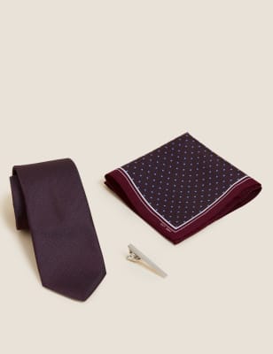 

Mens M&S Collection Geometric Tie, Pin and Pocket Square Set - Burgundy, Burgundy