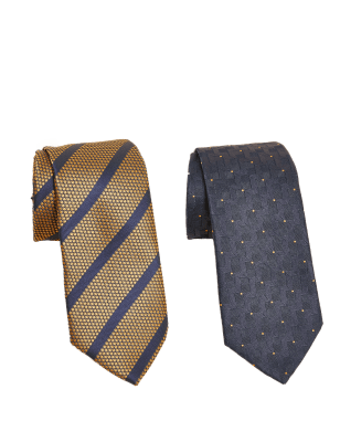 

Mens M&S Collection 2 Pack Slim Striped and Spotted Ties - Golden Tan, Golden Tan