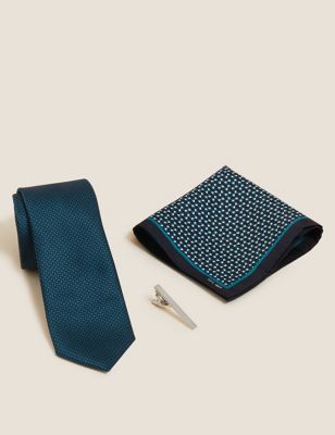 Conjunto de pañuelo de bolsillo, alfiler y corbata con diseño geométrico - US