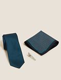 Σετ γραβάτα, καρφίτσα και μαντηλάκι τσέπης με γεωμετρικό σχέδιο